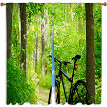 Mountain Bike On The Trail In The Forest Window Curtains 54118356