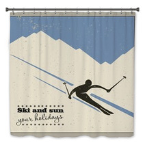 Mountain Skier Slides From The Mountain. Bath Decor 55364693