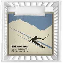 Mountain Skier Slides From The Mountain. Nursery Decor 55364693