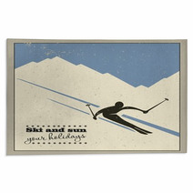 Mountain Skier Slides From The Mountain. Rugs 55364693