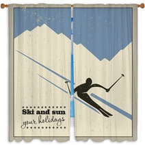 Mountain Skier Slides From The Mountain. Window Curtains 55364693