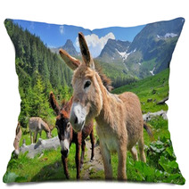 Mountain Valey Landscape With Donkeys Pillows 66730466