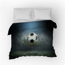 Moving Soccer Ball Around Splash Drops On The Stadium Field Bedding 139912114