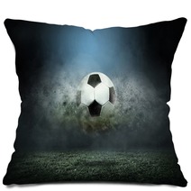 Moving Soccer Ball Around Splash Drops On The Stadium Field Pillows 139912114