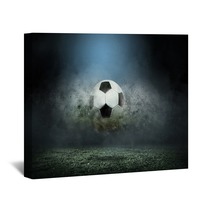 Moving Soccer Ball Around Splash Drops On The Stadium Field Wall Art 139912114