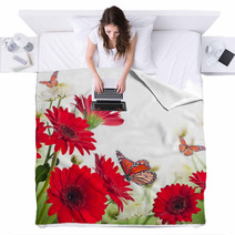 Multi-colored Gerbera Daisies And Butterfly Blankets 57889023