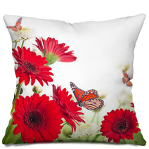 Multi-colored Gerbera Daisies And Butterfly Pillows 57889023
