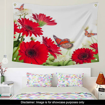 Multi-colored Gerbera Daisies And Butterfly Wall Art 57889023