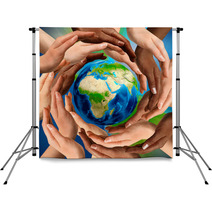 Multiracial Hands Around The Earth Globe Backdrops 24838650