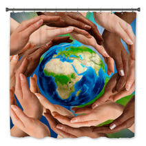 Multiracial Hands Around The Earth Globe Bath Decor 24838650