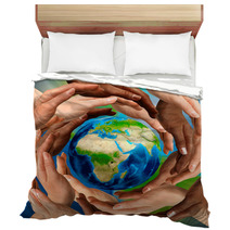 Multiracial Hands Around The Earth Globe Bedding 24838650