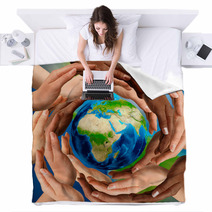 Multiracial Hands Around The Earth Globe Blankets 24838650