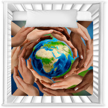Multiracial Hands Around The Earth Globe Nursery Decor 24838650