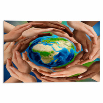 Multiracial Hands Around The Earth Globe Rugs 24838650