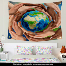 Multiracial Hands Around The Earth Globe Wall Art 24838650