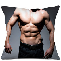 Muscular Body Of Young Man In Jeans. Pillows 63386527