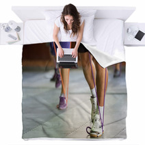 Muscular Legs With A Resistance Band Blankets 56437592