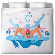Muscular Swimmer In Competition Swimming Pool Bedding 230209008