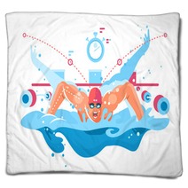 Muscular Swimmer In Competition Swimming Pool Blankets 230209008