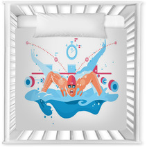 Muscular Swimmer In Competition Swimming Pool Nursery Decor 230209008