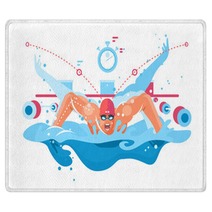 Muscular Swimmer In Competition Swimming Pool Rugs 230209008