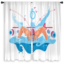 Muscular Swimmer In Competition Swimming Pool Window Curtains 230209008