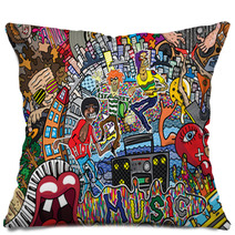Music Collage On A Large Brick Wall Graffiti Pillows 144590871