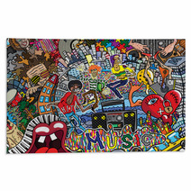 Music Collage On A Large Brick Wall Graffiti Rugs 144590871