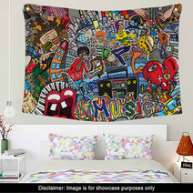 Music Collage On A Large Brick Wall Graffiti Wall Art 144590871