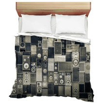 Music Speakers On The Wall In Monochrome Vintage Style Bedding 61387445