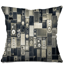 Music Speakers On The Wall In Monochrome Vintage Style Pillows 61387445