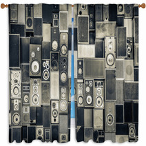 Music Speakers On The Wall In Monochrome Vintage Style Window Curtains 61387445