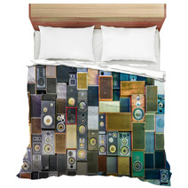 Music Speakers On The Wall In Retro Vintage Style Bedding 61387581