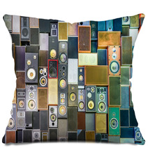 Music Speakers On The Wall In Retro Vintage Style Pillows 61387581