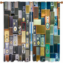 Music Speakers On The Wall In Retro Vintage Style Window Curtains 61387581