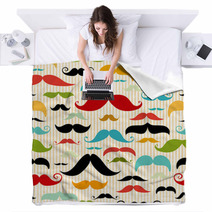 Mustache Seamless Pattern In Vintage Style Blankets 51304363