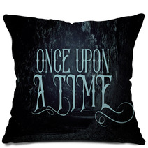 Mysterious Fairy Tale Background Of Dark And Haunted Forest With Text Pillows 221882083