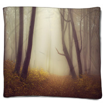 Mysterious Foggy Forest With A Fairytale Look Blankets 63658689
