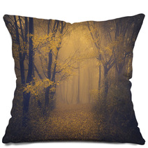 Mysterious Foggy Forest With A Fairytale Look Pillows 63658697