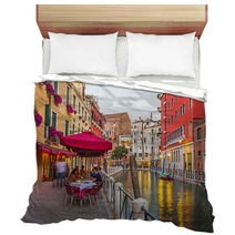 Narrow Canal Among Old Colorful Brick Houses In Venice Bedding 67182191