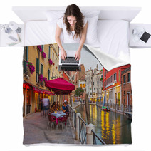 Narrow Canal Among Old Colorful Brick Houses In Venice Blankets 67182191