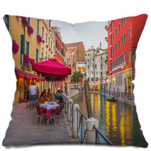Narrow Canal Among Old Colorful Brick Houses In Venice Pillows 67182191