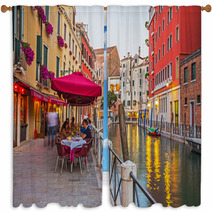 Narrow Canal Among Old Colorful Brick Houses In Venice Window Curtains 67182191