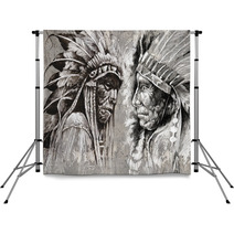 Native American Indian Head Chief Retro Style Backdrops 49355481