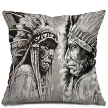 Native American Indian Head Chief Retro Style Pillows 49355481