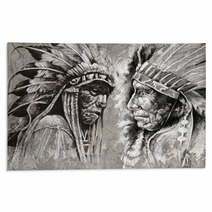 Native American Indian Head Chief Retro Style Rugs 49355481