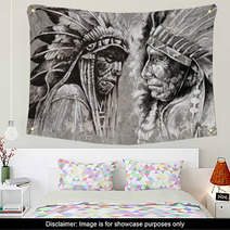 Native American Indian Head Chief Retro Style Wall Art 49355481