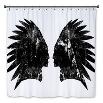 Native American Indian Warrior Profile With Feather Headdress Black And White Vector Design Bath Decor 181236058