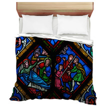 Nativity Scene At Christmas - Stained Glass Bedding 57895083