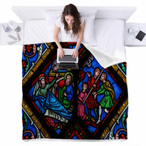 Nativity Scene At Christmas - Stained Glass Blankets 57895083